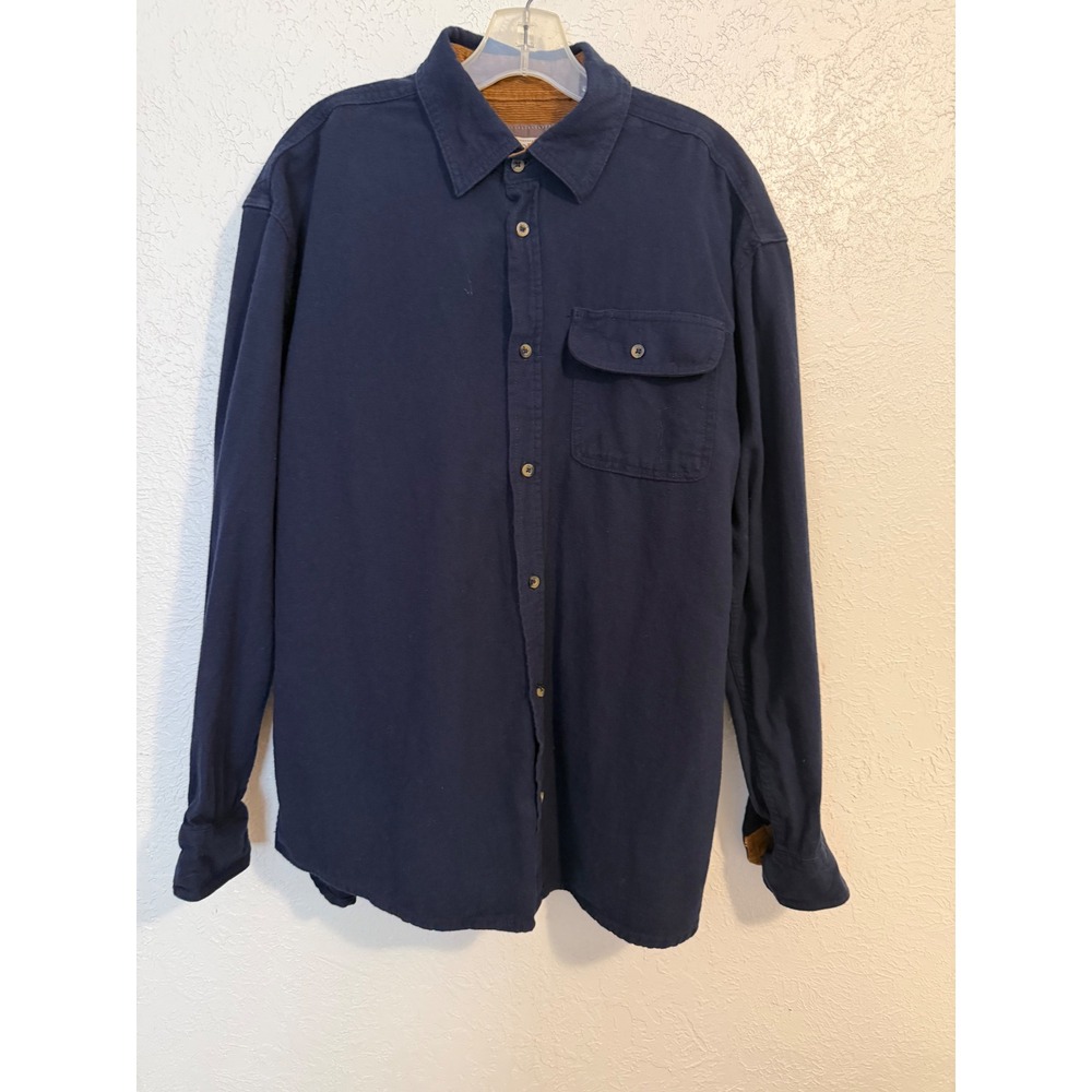 Gioberti Mens XL Navy Blue 100% Cotton Button Down Shirt Corduroy Trim LS-94FC